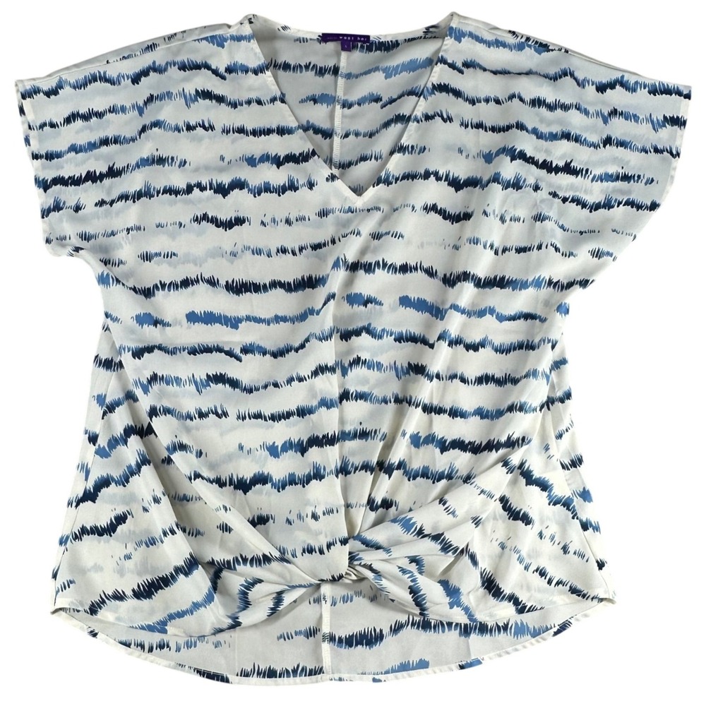 West Kei TU39004-U2 V-Neck Blouse Blue Wave Print Large Polyester Women Top